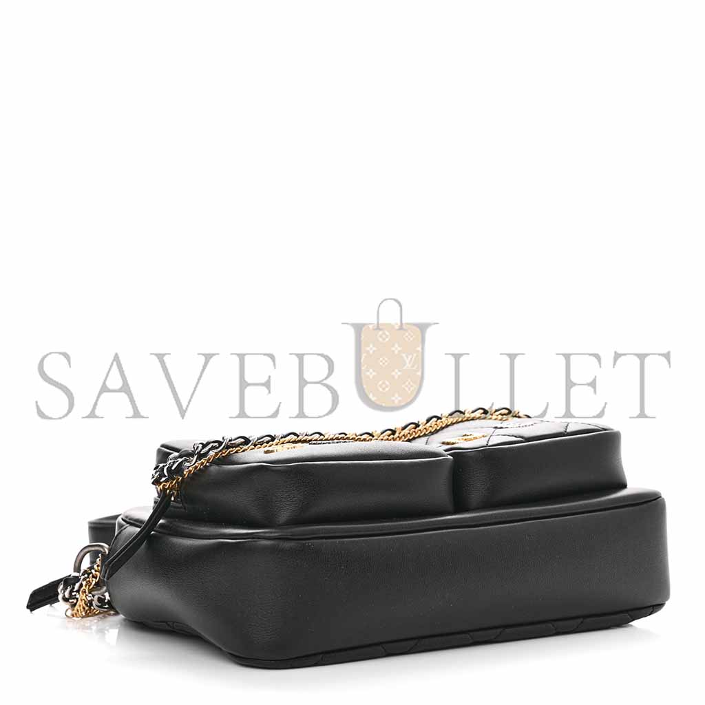 Ch*el calfskin quilted small camera case black as2933 (20.5*14.5*9cm)